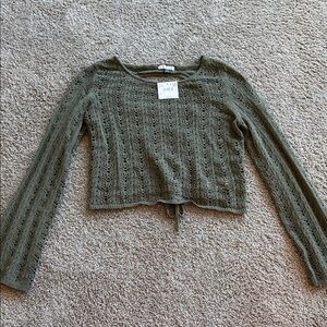 NWT American Eagle Outfitters Olive Lace Up Back Crop Sweater